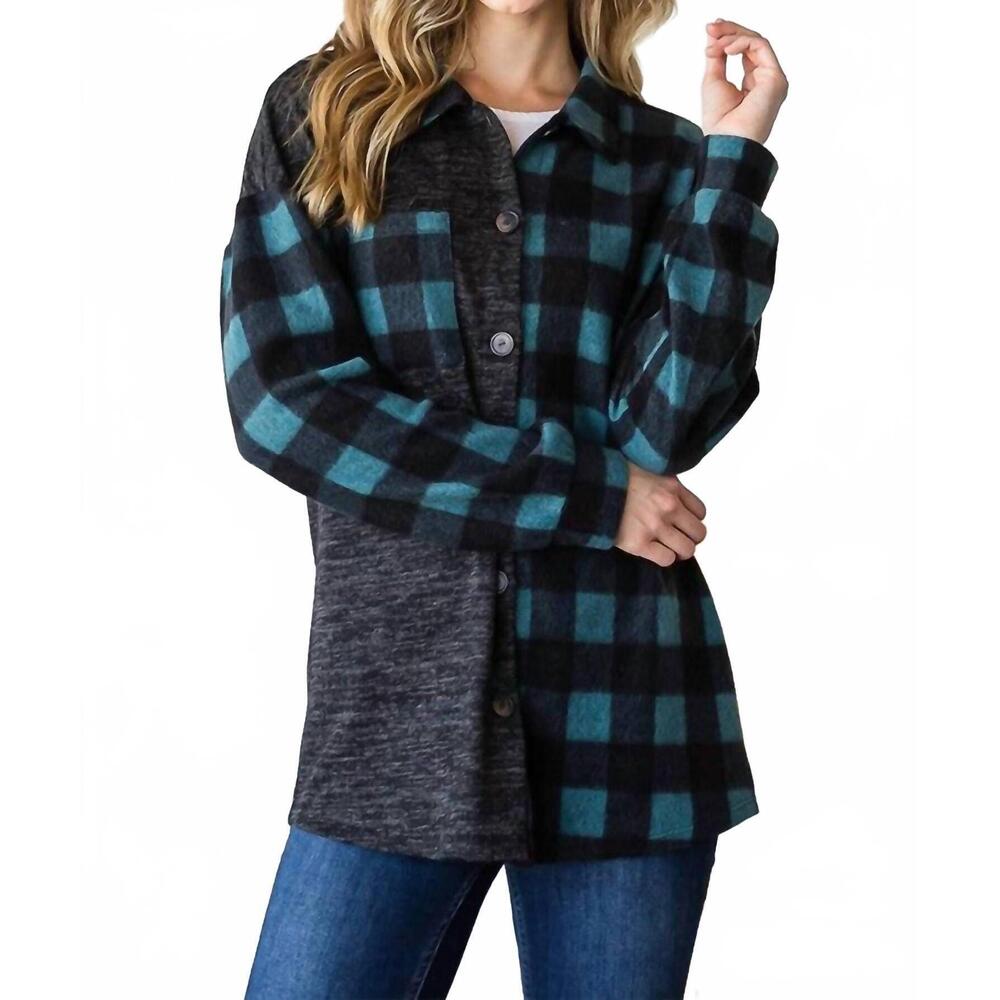 NEW HEIMISH USA plaid button down shirt in charcoal/teal